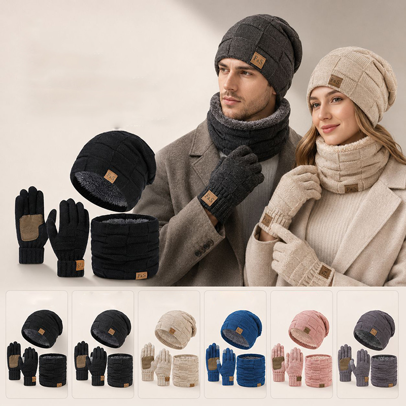 Wool Glove Lined - 겨울용 따뜻한 두꺼운 모자, 스카프, 장갑